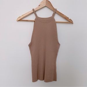 The Range Camel Tan Braided Strap Ribbed Tank Top – Size Small